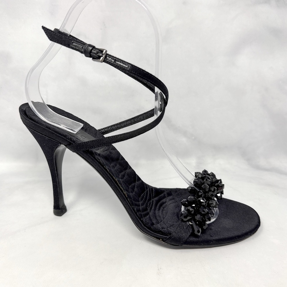 GUCCI Vintage Y2K Silk Satin Quilted Beaded Ankle Strap Sandal Heels REPAIR 7.5